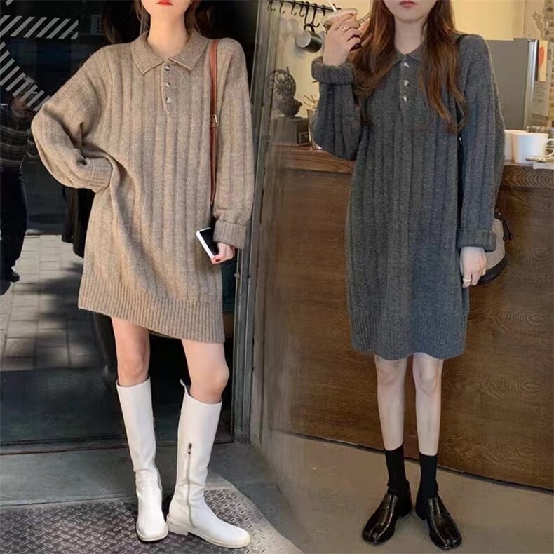 时尚百搭宽松显瘦中长款羊毛衫连衣裙女秋冬新款韩版气质打底裙,女装羊毛衫,泰沅羊绒