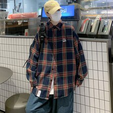 C83潮牌宽松酒红色格子衬衫男女情侣街头流行通勤长袖衬衣薄外套，男装衬衫，星座115A(原星座507）