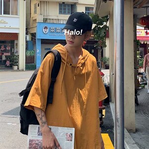 连帽五分袖t恤男ins超火网红港风潮嘻哈宽松百搭短袖卫衣4390-p35,男装T恤,星座1008-2