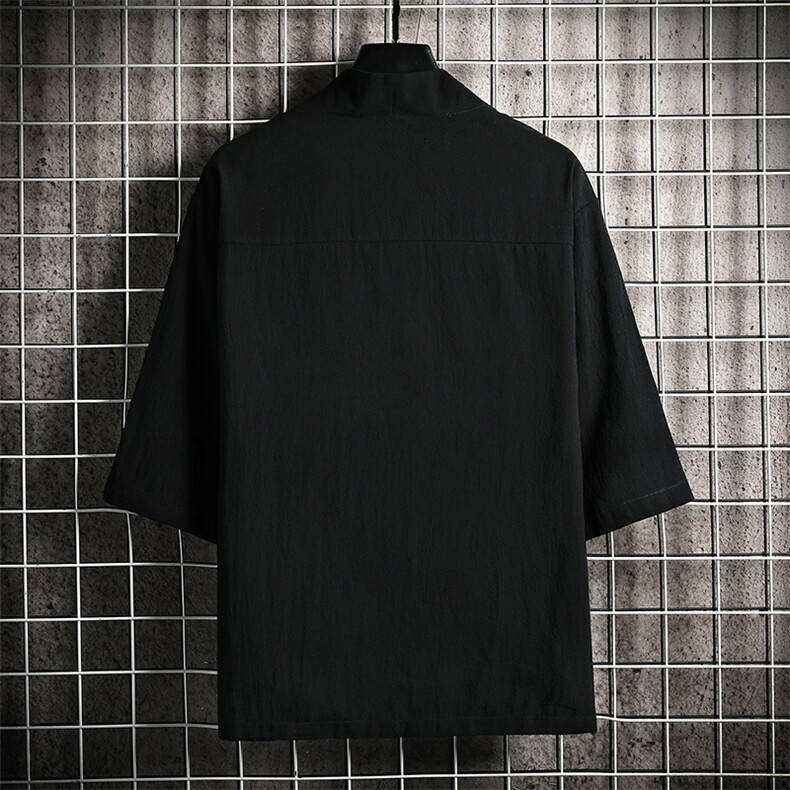 HF59055-P40风汉服男开衫外套七分袖道袍网格挂拍,男装民族服装,电商A040A