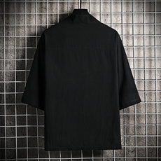 HF59055-P40风汉服男开衫外套七分袖道袍网格挂拍，男装民族服装，电商A040A