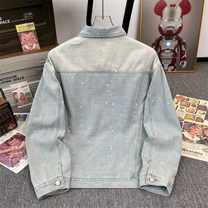 美式高街复古水洗做旧牛仔夹克男女街头宽松牛仔外套HH8871 P63图片