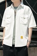 100%棉2021夏装新款印花款短袖衬衫男款中袖五分袖衬衣CS032，男装衬衫，电商D240-242