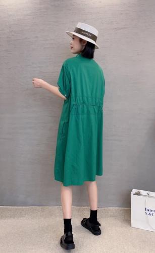 XL9916欧洲站2021夏季新款简约打褶时尚百搭纯色连衣裙,女装连衣裙,L·H·X