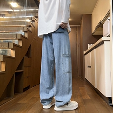 春季牛仔裤子男宽松直筒休闲长裤男青少年潮美式工装裤J8085-P50，男装牛仔裤，星座509