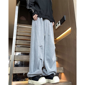 2024新款美式直筒卫裤宽松设计感休闲裤垂感街头男现货 K8154-P42图片