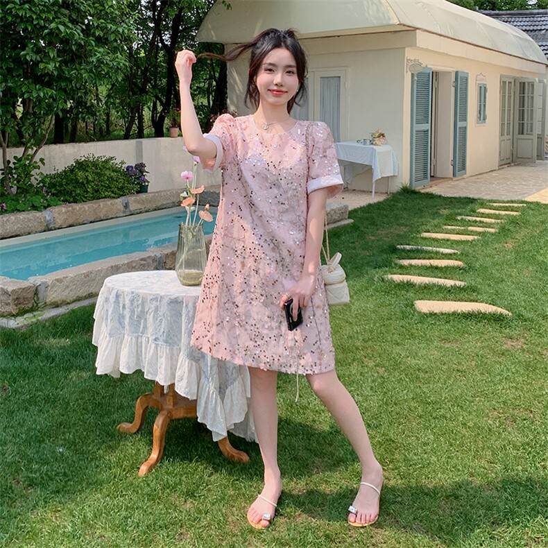 现货高级感气质重工刺绣亮片连衣裙2931P145K218,女装连衣裙,2C029