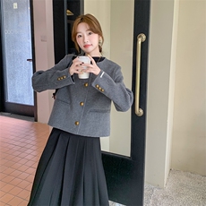 灰黑气质小香风套装裙女2025年秋季新款时尚外套百褶半身裙两件套，女装套装/套裙，2C108