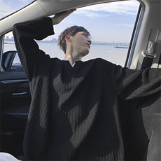 美式高街千鸟格子长袖T恤男女亨利V领英伦雅痞休闲宽松长袖打底衫，男装T恤，电商A443