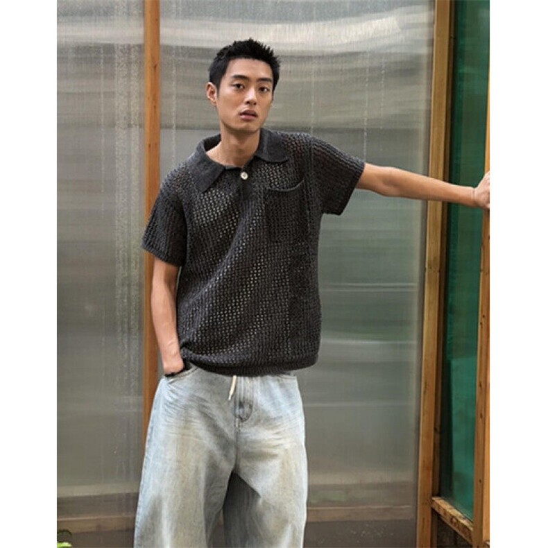 缕空针织短袖Polo衫男夏季宽松蜂窝设计翻领水洗做旧体恤TB280,男装针织衫/毛衣,星座1116A（原606A-3）