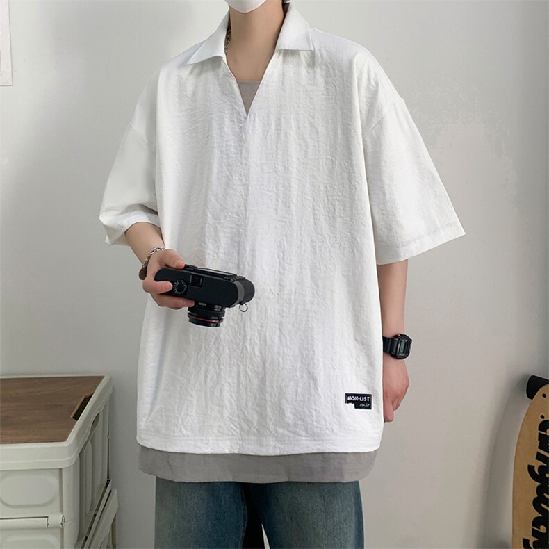 冰氧仿棉短袖港风白墙体恤休闲百搭纯色POLO衫男上衣TC3143-P35,男装Polo衫,星座717