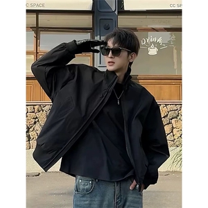抖音得物 美式潮休闲夹克春季立领纯色复古工装加厚棉服外套MF01图片
