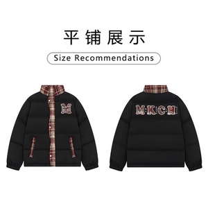 假两件美式复古格子拼接刺绣棉衣面包服TT101 P75图片