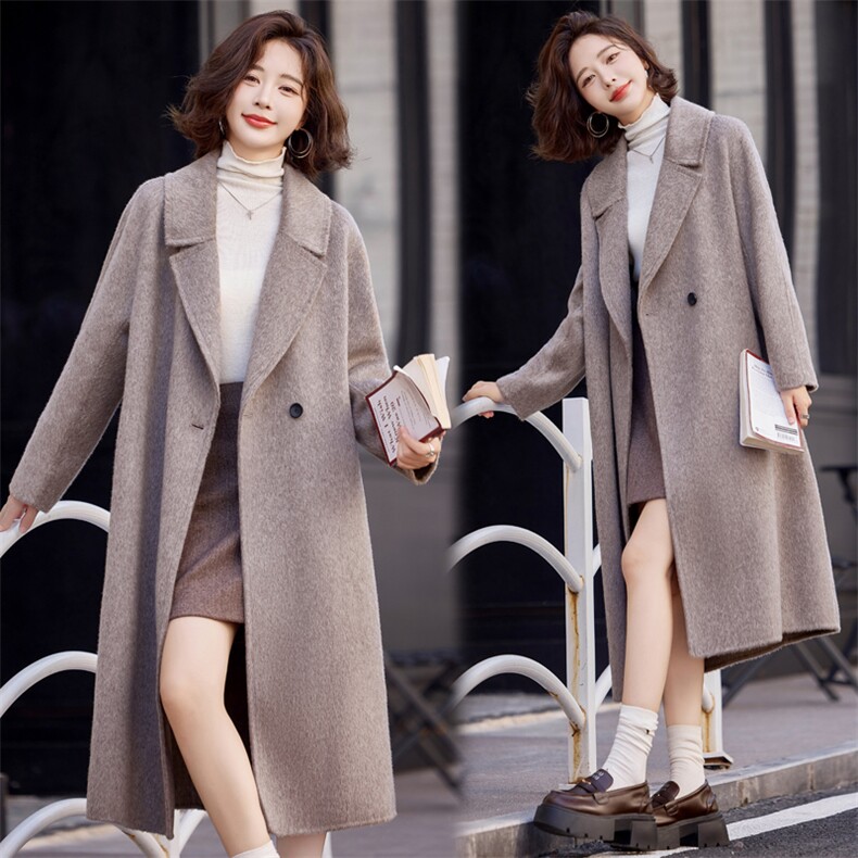 双面羊毛大衣女2025年秋冬新款气质百搭中长款显瘦100%羊毛外套,女装双面呢大衣,小荷流