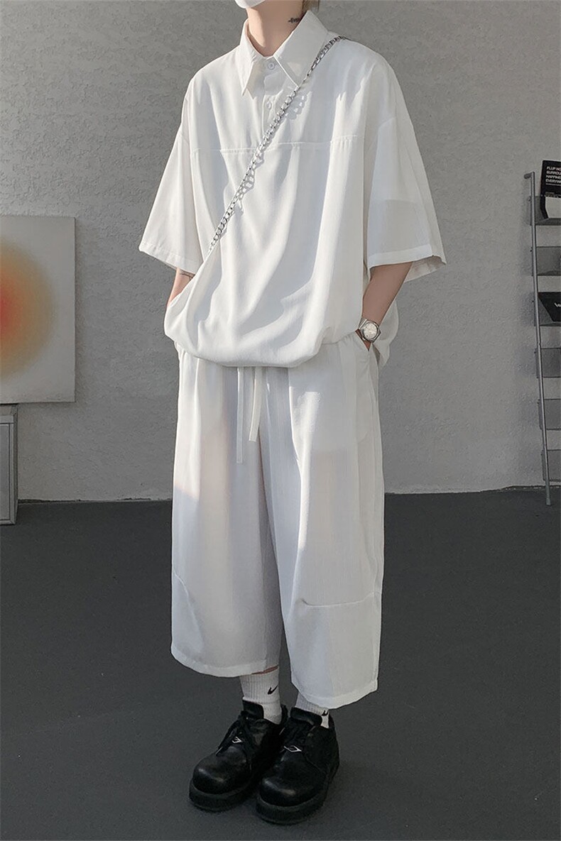 TZ778-特P55控98夏季冰丝七分裤短袖衬衫大码T恤套装,男装牛仔裤,电商A059