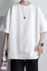T8073/P30夏季宽松半袖潮短袖透气T恤男纯色提花重磅上衣大码男，男装T恤，电商A141