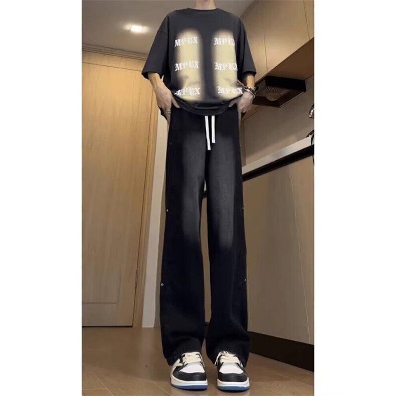 长裤青少年休闲裤秋季潮美式复古牛仔裤男款直筒微喇裤子宽松型,男装休闲裤,星座506A