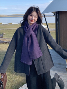 复古撞色双面羊绒大衣女2025秋冬新款独特别致小个子百搭毛呢外套图片