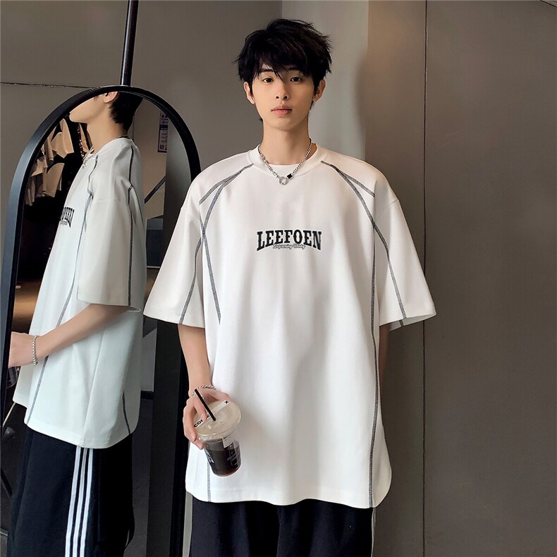 圆领百搭休闲高级美式复古创意印花明线短袖T恤T23-P38,男装T恤,电商C307