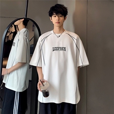 圆领百搭休闲高级美式复古创意印花明线短袖T恤T23-P38，男装T恤，电商C307