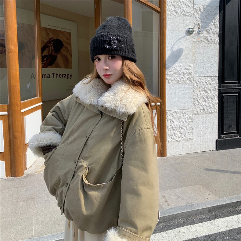 新款水洗复古毛毛内胆加厚派克服25129P190K288,女装短外套,2D035
