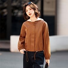 BK时尚油蜡磨砂皮女立领小个子短款海宁皮衣夹克外套2026春秋新款，女装皮衣，跑量工厂店