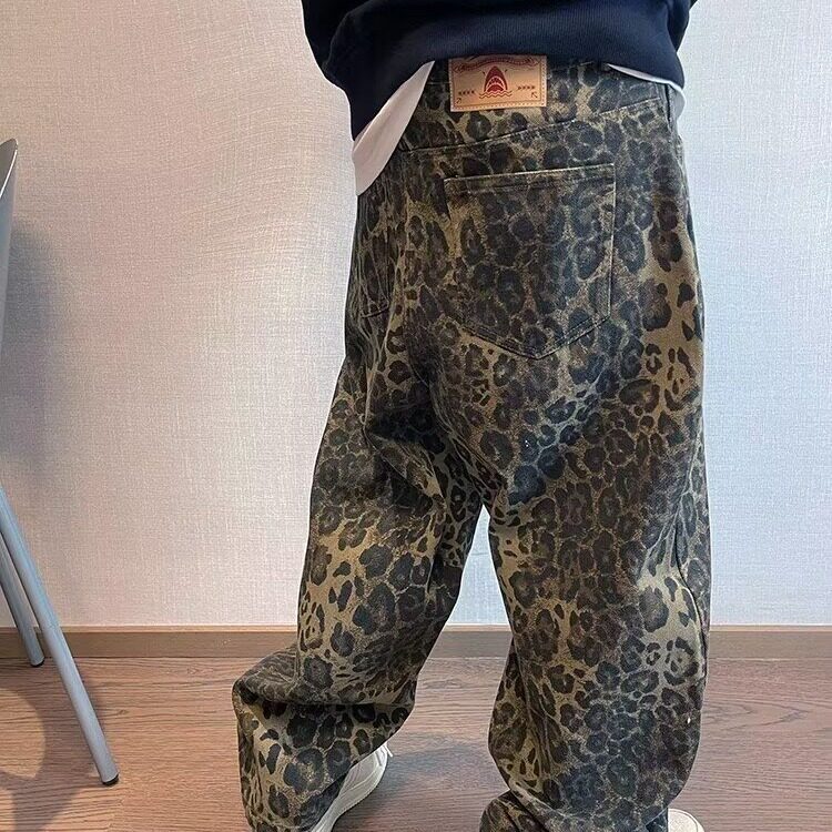 大码加肥加大男秋季复古重水洗军绿色重磅帆布工装豹纹休闲裤子,男装牛仔裤,星座1210-1