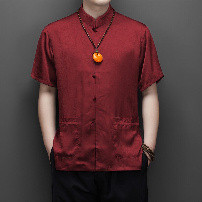 BGW-T3216男士夏季短袖衬衫商务立领风唐装两件套套装，男装休闲套装，电商B360