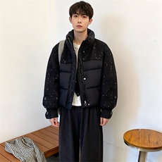 B27/P118控158满天星男士棉衣外套冬季痞帅保暖短款棉衣袄子黑首1，男装棉衣，星座305B