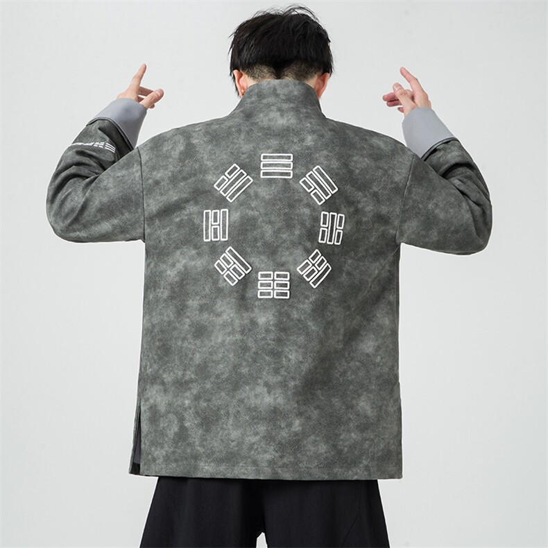 新品潮新中式PU皮《太极》刺绣复古立领长袖外套加厚夹克JK94,男装夹克,星座305A（原312A-1）