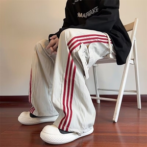 美式条纹工装裤男女同款高街运动裤直筒休闲裤速干跳舞KK528/P45图片
