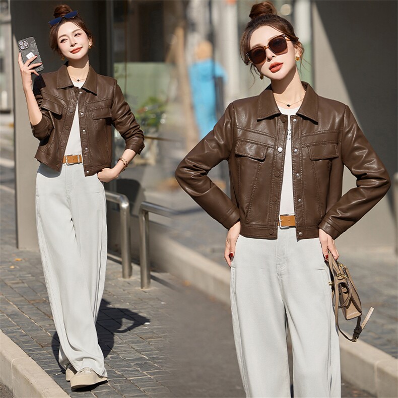 主推小个子短皮衣外套25秋季新款洋气女士修身显瘦pu皮夹克机车服，女装皮衣，江南女神
