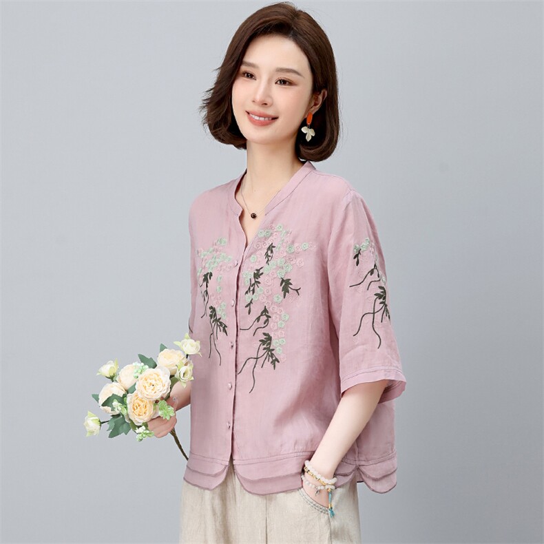 纯苎麻女夏季2025新款轻奢高级感洋气减龄妈妈夏装休闲,女装衬衫,独衣靓