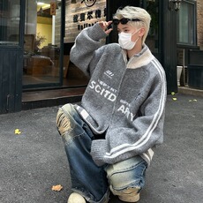 美式复古立领毛衣外套秋冬宽松慵懒风针织开衫，男装针织衫/毛衣，星座716-3