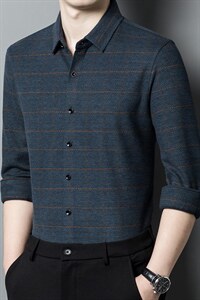 BB22831钱塘2020-2中老年男士长袖衬衫条纹宽松商务休闲衬衣P132图片