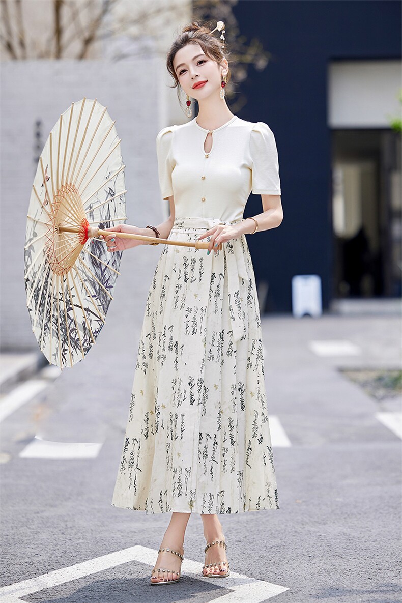 现货新中式半身裙套装女夏季新款时尚今年流行漂亮气质两件套,女装套装/套裙,韩美纤衣