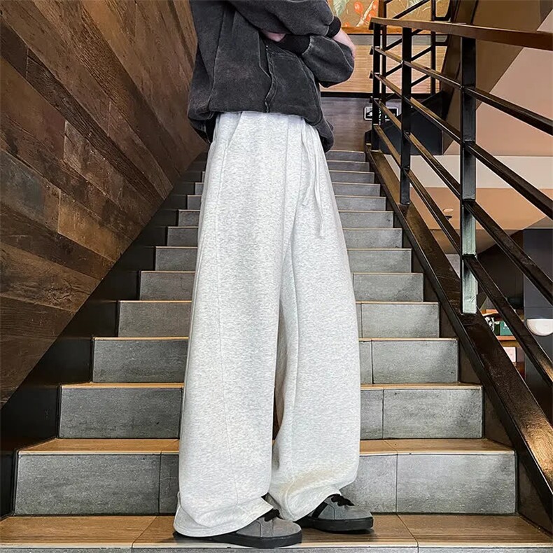 阔腿裤男高腰垂感宽松直筒裤子2025新款春秋时尚针织休闲拖地长裤，男装休闲裤，星座506A