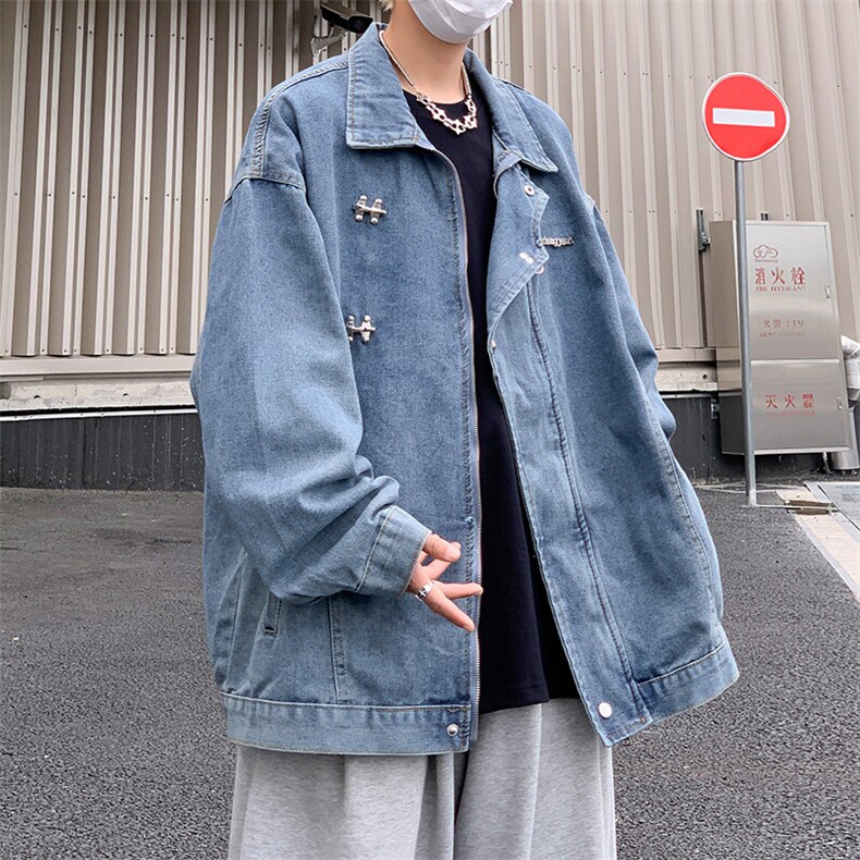 美式潮牌水洗做旧拼接工装翻领牛仔夹克男ins潮流外套JK02218-P83图片