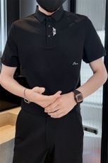 2025夏季抖音新中式刺绣短袖T恤翻领Polo衫T25099-P58控78，男装T恤，电商D342