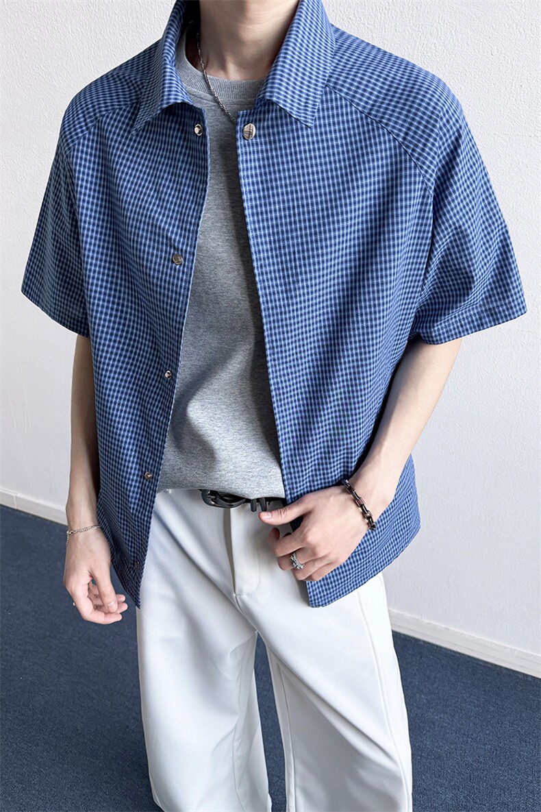 2026夏季新款休闲格子翻领短袖衬衫男CD6403-特P40建议零售价98,男装T恤,电商A001-1