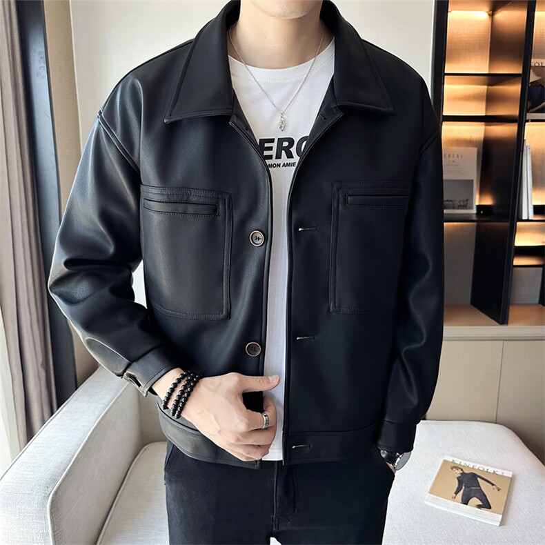 2025春季 店主风免洗pu皮皮衣工装休闲夹克机车外套男 PY110-P110图片