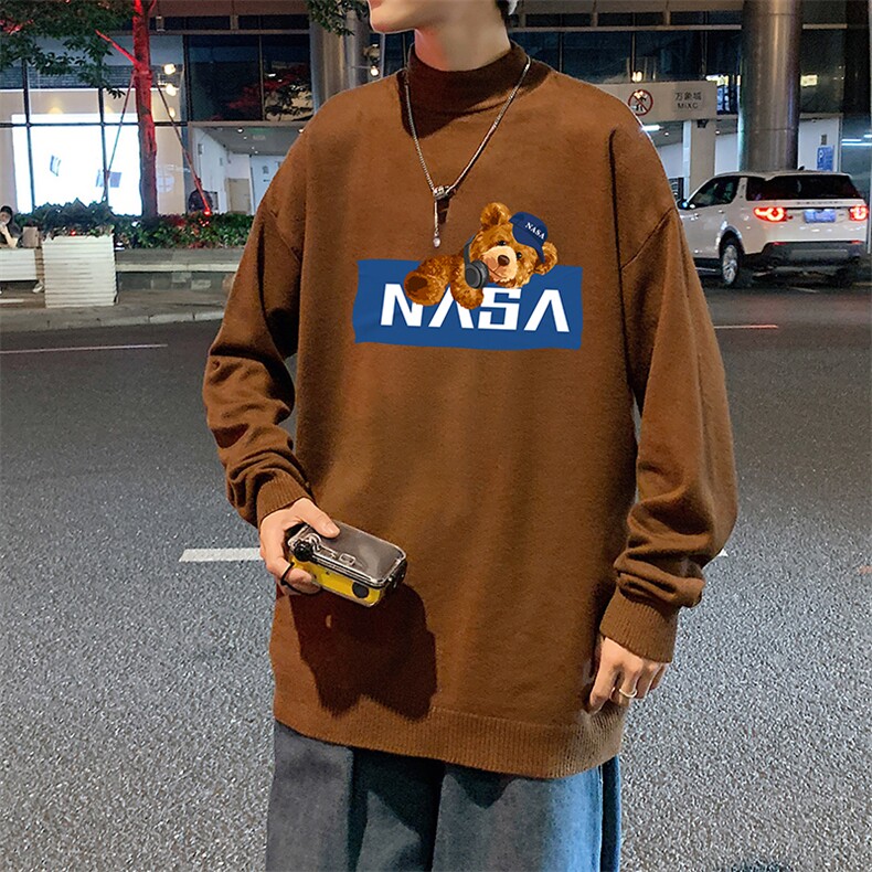 NASA半高领毛衣男士大码针织衫男毛线衣男M18247-P45加绒款-P65,男装针织衫/毛衣,电商A040