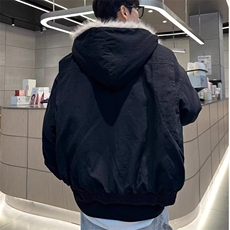 网络图冬季毛领连帽棉服男外套男女冬季纯色短款宽松连帽工装棉衣，男装棉衣，星座715-4