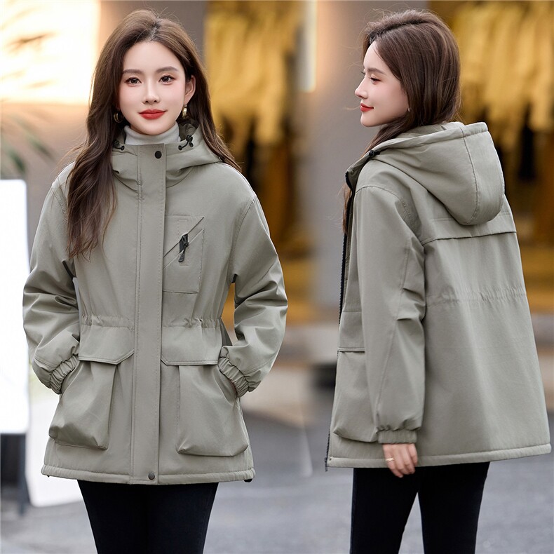 现货2025年冬季连帽加绒加厚女派克服冲锋衣,女装派克服,木橙西子