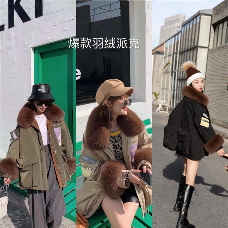 冬季派克羽绒服狐狸毛，女装羽绒服，得到THETHAT