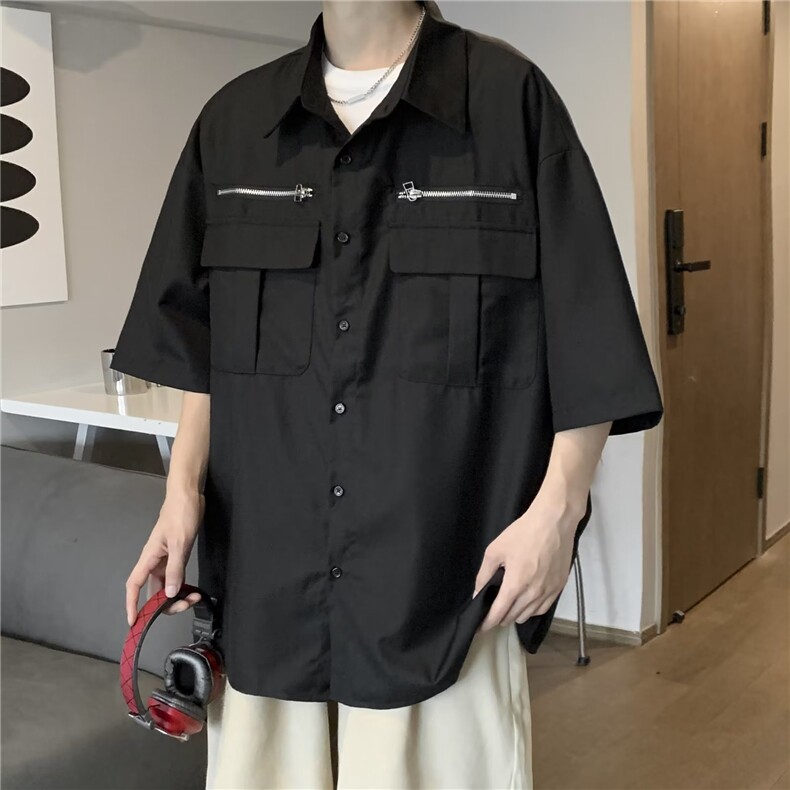 衬衫男韩版潮流短袖高街帅2026夏季新款ins宽松百搭外套CY227-P40图片