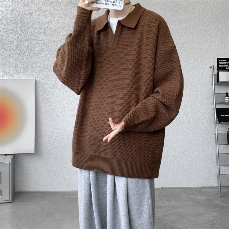 8XL-M翻领毛衣大码轻熟风复古纯色休闲上衣针织打底衫MY1510/P68,男装针织衫/毛衣,电商B238