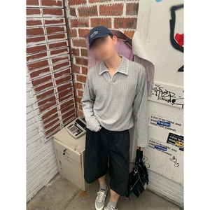 网图慎用 翻领手缝线时尚老钱风长袖T恤男宽松T24524-特P40控78图片