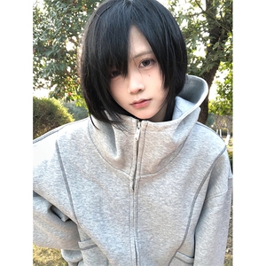 抖音得物高品质秋冬美式高街重磅结构辑明线纹理连帽卫衣外套W111图片