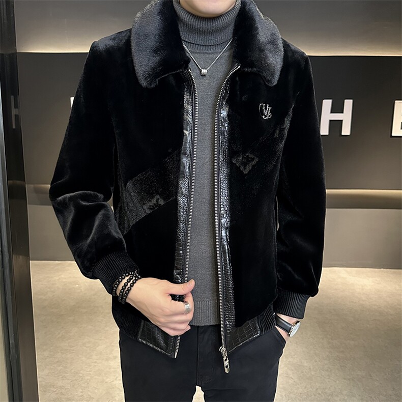 主推冬加厚仿皮草男时尚保暖爸爸装翻领商务夹克外套ZX8931-P235图片
